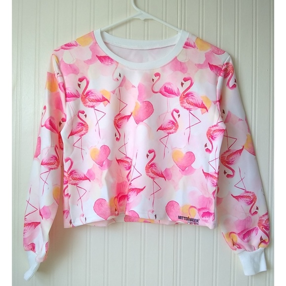 Mittelmeer Vintage Design Tops - NEW - Pink Flamingo Print Sweatshirt